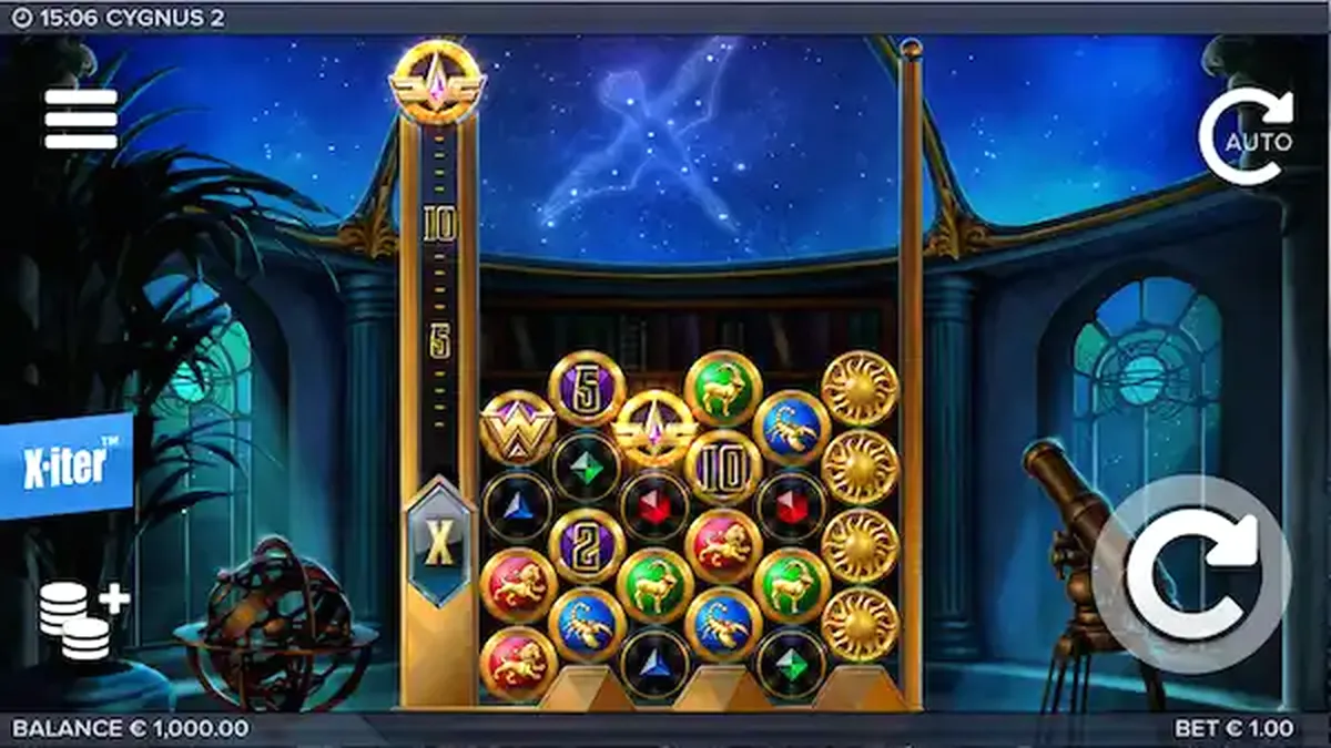 Interface do jogo de slot Cygnus 2 com tema astronômico